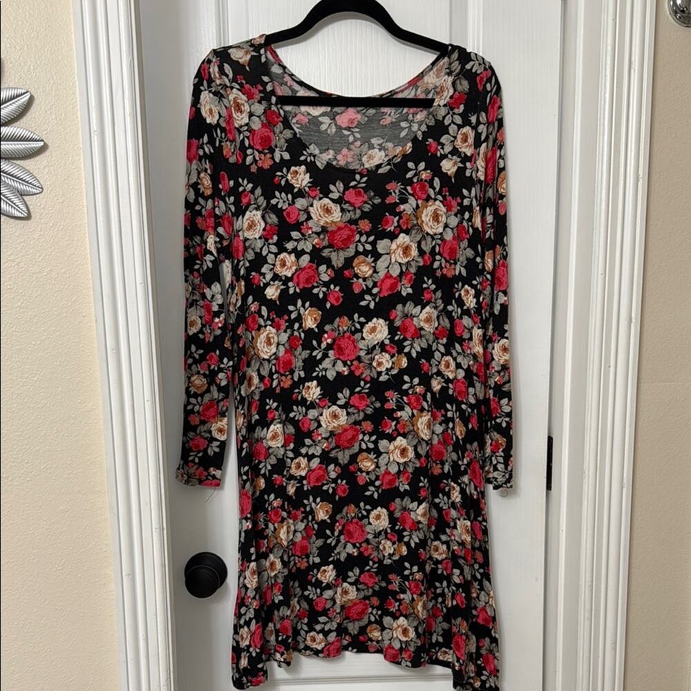 Black Floral long sleeve dress size S